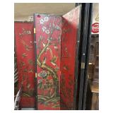 Vintage Chinese Red Lacquered Four-Fold Screen