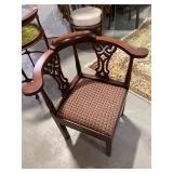 Corner Wood Chair with needlepoint seat