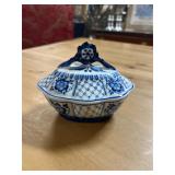 Gzhel Blue and White Porcelain Covered Candy Box