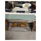 Metal and Glass Console Table with Olive Wood and