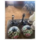 Two Lamps with Stained Glass Globes