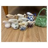 Vintage Cream Pitchers and Art Glass Basket Lot