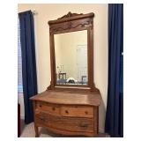 Antique 4-Drawer Dresser on Wheels with Mirror