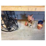 Various planter stands and concrete/clay statues