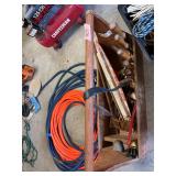 Old wooden tool box & contents