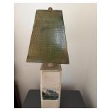 Heavy tile lamp with metal shade