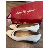 Vintage Salvatore Ferragamo Cream and White Low Bl