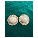 Vintage Chanel Style Faux Pearl Round Button Earri