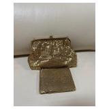 Vintage Gold Metal Mesh Evening Bag and Wallet Set