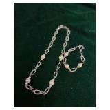 Silver-tone Station Necklace and Matching Bracelet