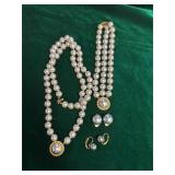 Vintage Faux Pearl Multi-Strand Jewelry Set with G