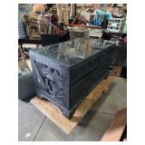 antique 2 drawer piece carved on 3 sides