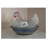 Hen on Nest -Clear and Blue