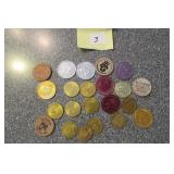 Lot-22 Assorted Wooden Nickels, Tokens etc.