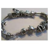 Sterling Silver Pandora Bracelet w Sterling Charms