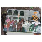 2 Large Trays and Metal Side Table  w/Hand Painted
