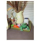 Pottery Lot with Vintage Drink Stirrers