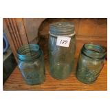 3 Blue Ball Jars 1 Quart 2 Pints