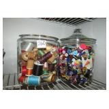 Two Vintage Cracker Jars full of Spools and