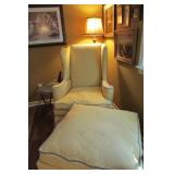 Yellow & Blue Wing Back Chair w/ottoman