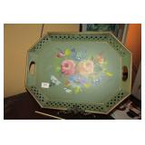Hand Painted Green Tray w/stand