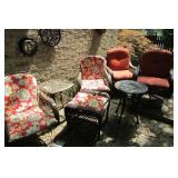 4 outdoor chairs, 2 tables, ottoman