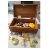Lane Cedar Box w Lg Assort Pins & Pinbacks