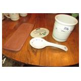 Longaberger Pottery Utensil Holder, Spoon Rest,