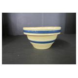 Small Yellow ware crock with blue stripes 2.5"x
