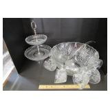 Beautiful Clear Glass Tiered Tray and Punch Bowl