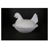 Vintage Hen on Nest White Indiana Glass
