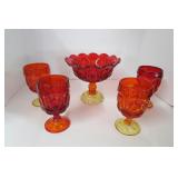 Moon and Stars Compote  (7" Tall) and 4 Glasses