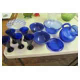 Eleven Pieces of Blue Glass -Pitcher, etc