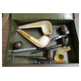 Vintage Metal Box- w/five tobacco pipes