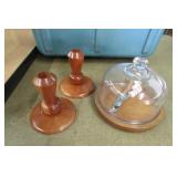 Cheese Board w/ Cover and 2 Wooden Candle Holders