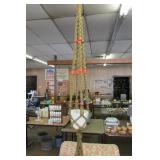 46" Macrame Pot Hanger w Fire King Hobnail Pot