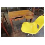 Vintage Small Oak Desk w Mid Century Chair Yellow