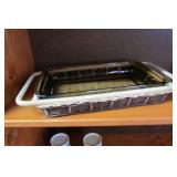 Brown Pyrex Baking Dish with Wicker Holder - 7.5"