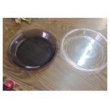 Two Pyrex Pie Plates - Purple and Clear - 9.5"