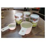 Two Measuring cups and Three Pyrex "Spice of