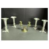 5 Pcs Candleholders 1 Brass & 4 Aluminum w Metal