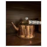 Copper tea pot w/blue accents