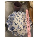 Bybee purple mug and blue speckled baking dish