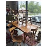 Farmhouse table and six chair chairs