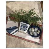 Blue and white dishes, bowls, etc