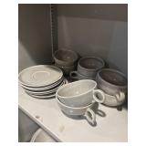 Russel Wright pottery grey cups, saucers,4 fiesta?