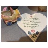 Vtg planter and ceramic plaque