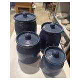Bybee blue canister set one lid has a chip