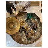 3 piece vintage brass bowl, light fixture, etc.