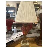 Vintage cranberry glass table lamp, brass and